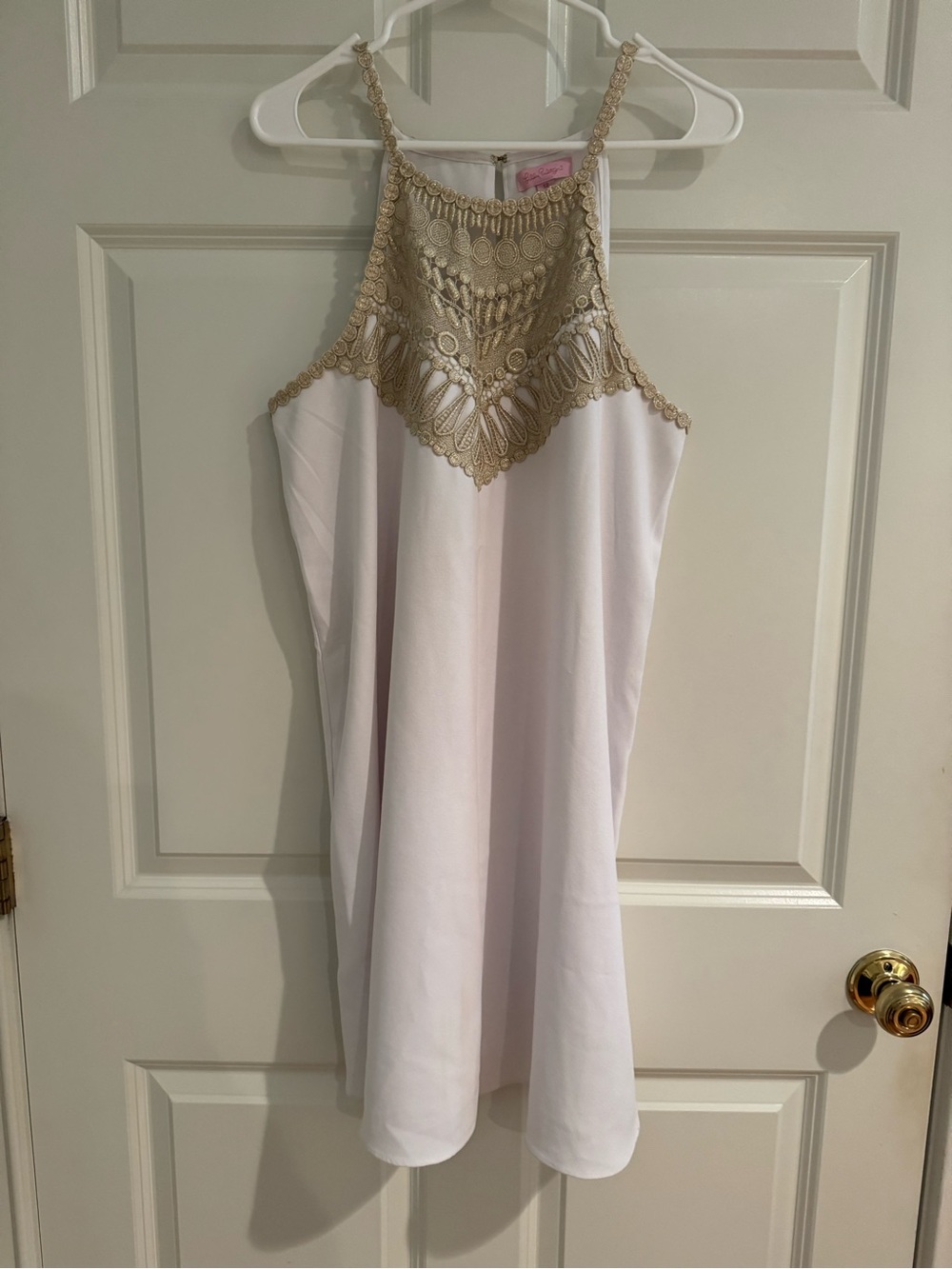 Lilly Pulitzer White Midi Dress with Gold Lace Yoke
